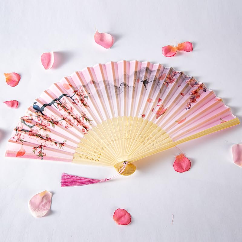 MSTZA 2/6/12 Stück 23 cm Faltbare Papierfächer, Bambus-Handfächer, tragbar, freundlich, dekorativ für Hochzeiten, Partygeschenke für Sommerveranstaltungen