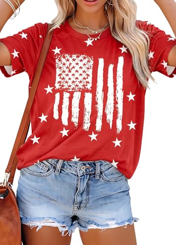 4th of July Shirts Women USA T-Shirt Stars and Stripes Tees American Flag Patriotic Shirt Casual Graphic Tee Tops