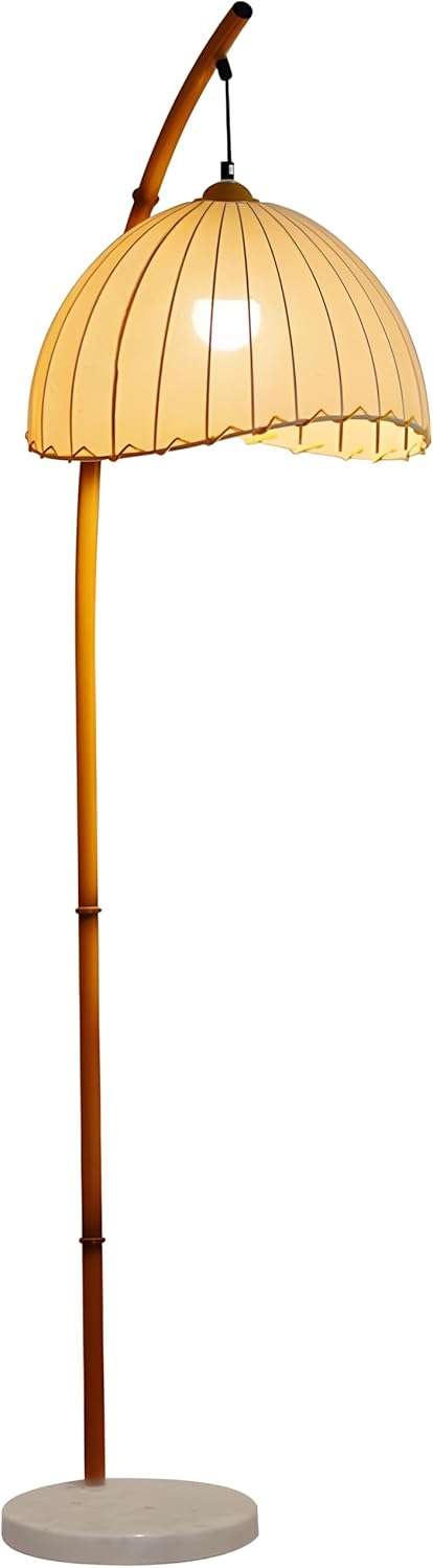 Bofea-Simulated Bamboo Bohemian Floor Lamp,Metal Rustic Bamboo Arc Floor Lamp,Elegant Wicker Tall Floor Lamps with Arc Rattan Lampshade Perfect for Living Rooms, Bedrooms