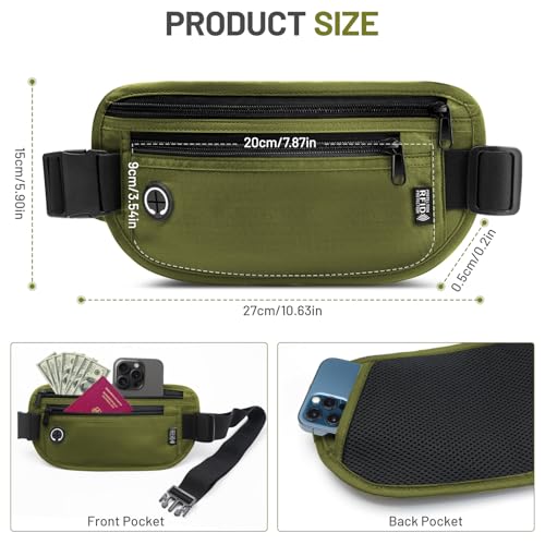 GlasFlength Flache Bauchtasche mit RFID Blocker, Diebstahlsicher Geldgürtel für Damen und Herren wasserdichte Tasche für Reisepass Diebstahlsichere Gürteltasche für Reise Sport (Olive)
