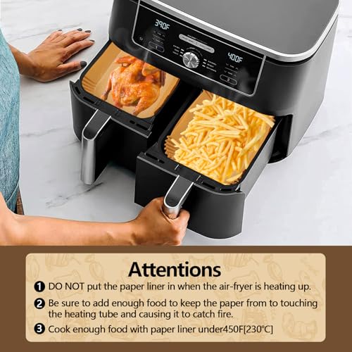 Image of UBeesize Air Fryer Paper Liners Disposable For Ninja, 150 PCS Non Stick Parchment Paper For Ninja DZ201 /DZ401 Dual, Oil Proof, Water Proof Food Grade Air Fryer Accessoriess(Rectangle - 8.5 inchX5.5 inch)