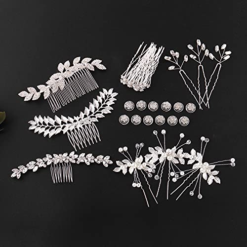 Cinaci 41 Pack Sparkly Silver Rhinestone Leaf Flower Pearl Bridal Hair Side Combs+U-Shaped & Twist Hair Pins Clips Barrettes Wedding Headpieces Accessories For Women Girls Brides Bridesmaids #TOP4