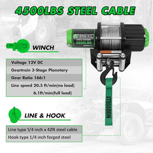 Stegodon USAM-STEW005S 4500 Lb Winch 12V Waterproof Electric Winch,Atv/Utv Winch thumb #3