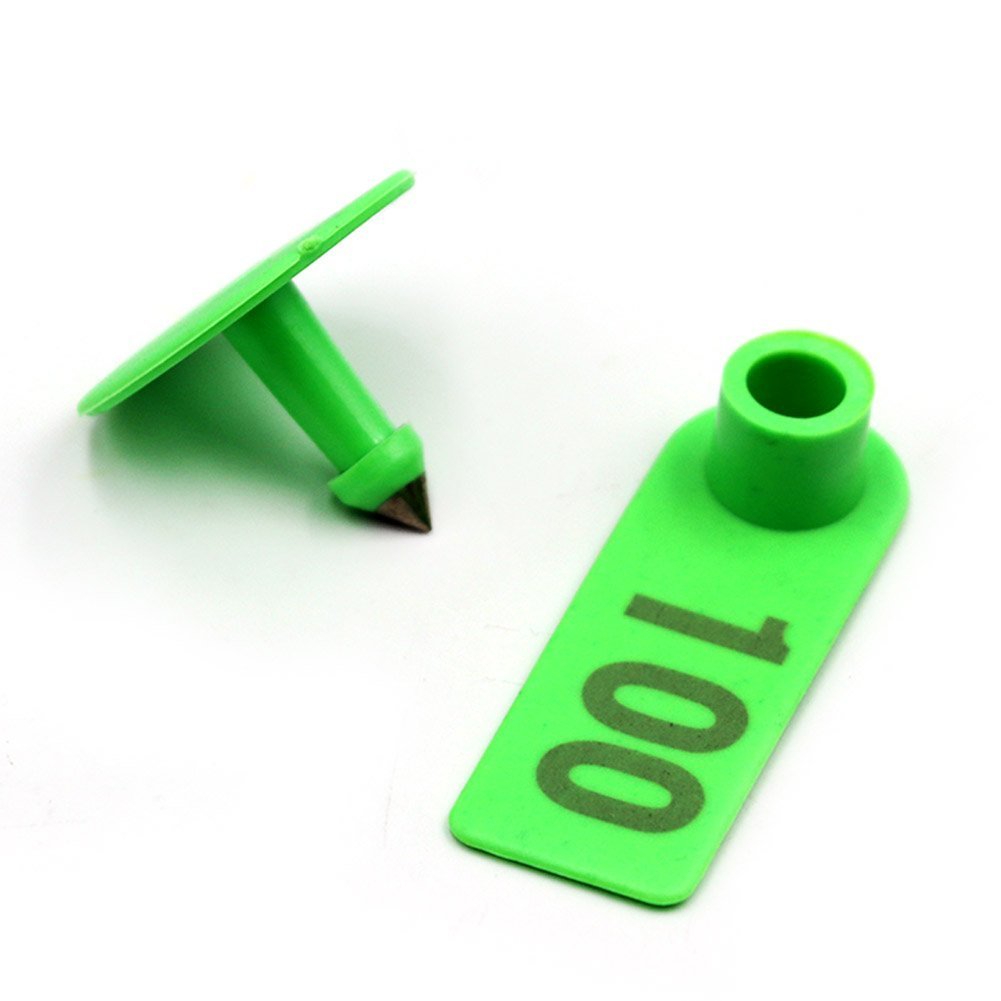 Etichette Auricolari per Pecore Etichette Auricolari per Bestiame in Plastica Verde per Capra Etichette Auricolari per Agnelli con Numero 001-100