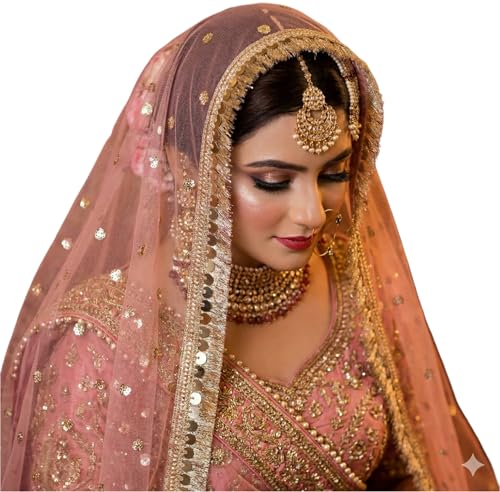 Image of Navti Creations Women's Lightweight Net Dupatta With Sequence Embroidery & Kiran Border (Length 2.25m)
