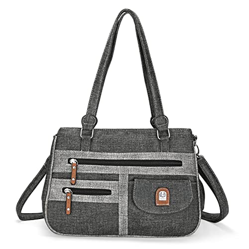 VINBAGGE Damen Handtasche Schultertasche Tasche Vintage Umhängetasche Tragetasche Multifunktionale Henkeltasche Groß für Arbeit Schule Shopper Reise Schwarz Cover