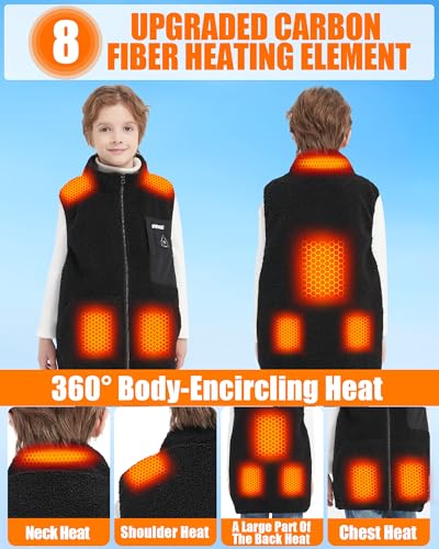 Fleece Kids Heated Vest - Boys and Girls Lightweight Heating Jacket Coat, 2025 Upgraded 7.4V Battery Pack & Heating Element2