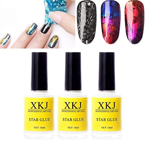 Xichen 3 Bottles Professiona Starry Sky Nail Art Glue For Foil Sticker Nail Transfer Tips Decorations Adhesive White 16 Ml/Bottles #TOP7