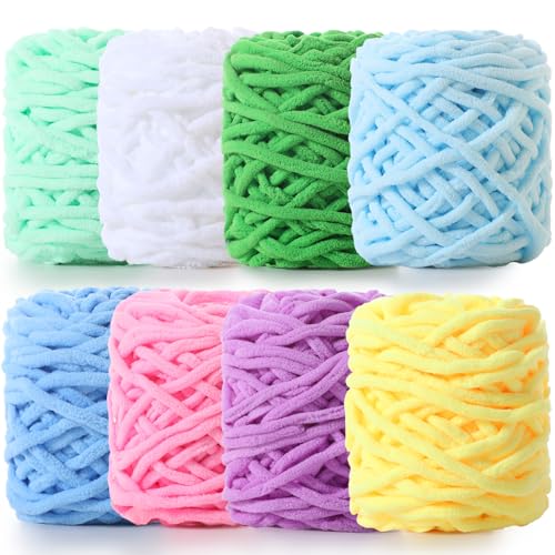 Image of Buryeah 8 Pack Chunky Chenille Yarn for Crocheting Soft Thick Fluffy Yarn for Hand Knitting Bulky Velvet Blanket Plush for Weaving DIY Crafts Each 3.5 oz 55 Yards (Fresh Colors)