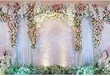 shensu 10x7ft Wedding Backdrops for Photography White Stage Curtain Decorated with Pink Rose Flowers Photography Backgrounds Adults Portrait Parties Anniversary Decorations Photo Booth Studio Props