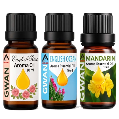 Gwan Aroma Oil for Home Fragrance | English Rose, English Ocean, Mandarin, Best for Aromatherapy | Helps in Meditation | Used in Diffusers, Candles, Air Fresheners, Soaps, Humidifier, Diffuser,(Set of 3)