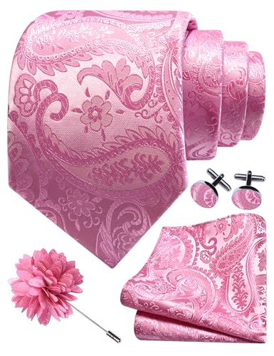 Image of GUSLESON Paisley Tie Set for Men 3.15 inch Necktie Lapel Pin Hankerchief Cufflinks Set for Men