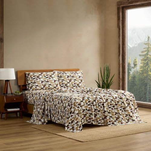 Image of Eddie Bauer - Full Flannel Sheet Set, Soft Brushed Cotton Bedding with Matching Pillowcases, Fully Elastic Fitted Sheet, Deep Pocket Bed Set, Breathable All-Season Comfort (Animal Plaid Brown)