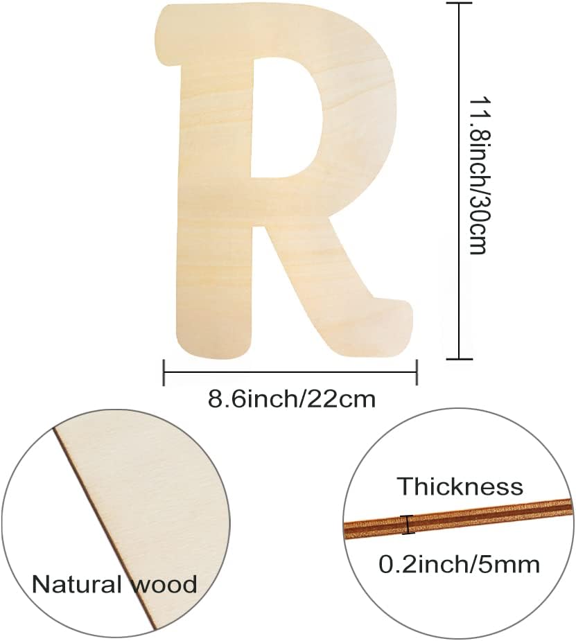 Wooden Letters R Large Wooden Letters 12 Inch Unfinished Wood Letters for Wall Decor Crafts Blank Big Alphabet Board Painting Hanging Home Baby Nursery Wedding Party Room Name Sign DIY Decoration