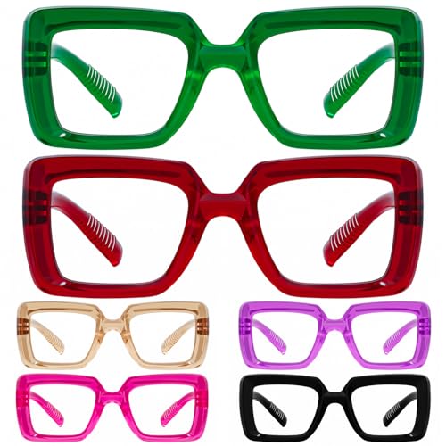 Image of Eyekepper Reading Glasses 1.00, Readers for Women, 6 Pack Square | Ladies Reader Eyeglasses, Screwless Spring Hinges, Stylish Womens Cheaters, Metalless Unbreakable, Scratch Resistant.