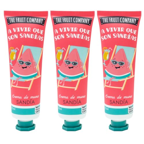 The Fruit Company Crema de Manos Sandía Pack 3 x 50 ml – Hidratación Exprés sin Sensación Grasa, Aloe Vera y Karité, Aroma Dulce Veraniego