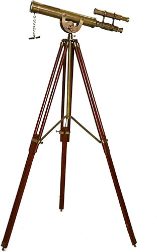 Telescopio antiguo victoriano doble barril vintage piso de madera pie trípode ajustable marítima náutica decoración del hogar