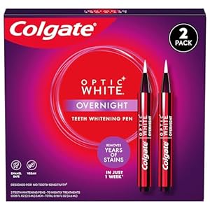 Colgate Optic White Overnight Teeth Whitening Pen, Enamel Safe and Vegan, Teeth Stain Remover to Whiten Teeth, Teeth Whitening for Sensitive Teeth, 35 Nightly Treatments Per Pen, 0.08 Oz,2 Pack