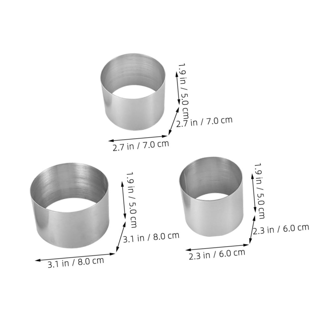 FUNOMOCYA 3sets Stainless Steel Mousse Cake Versatile Onigiri Maker and Tiramisu Mold for and Rice Creation for Baking and Dessert Decoration