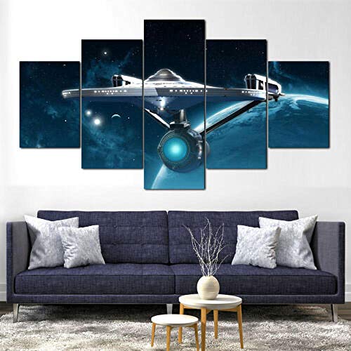 183Tdfc Star Trek Enterprise Ship Stampe E Quadri su Tela Quadro 5 Pezzi Carta da Parati Murale Moderni Soggiorno Cameretta Decor Pittura Poster Regalo Paesaggio Animale 150 * 80Cm(con Cornice)