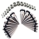 Verjüngt = 1,3 mm, 1,6 mm 2,1 mm 2,6 mm, 3,2 mm, 4 mm, 5 mm, 6 mm, 8 mm, 10 mm (je 2 pro Größe)/14 g 12 10 g, 8 g, 6 g, 4 g, 2 g, 0 g, 00 g (1 von jeder Größe)