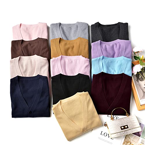 Image of jinghuiyue Women's Cardigan School Uniform Sweater V Neck Button Down Knit Cardigans Coat with Pockets