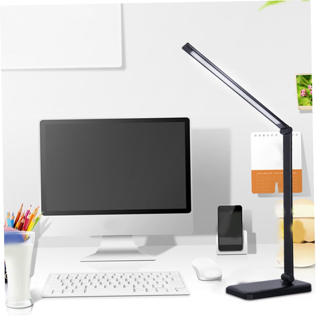LED Schreibtischlampe Stufiger Touch dimmung Faltbar Kabellose Ladefunktion Aluminium und Kunststoff Augenschonend Geeignet für Arbeitszimmer und Schlafzimmer