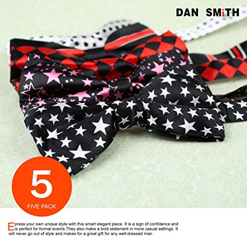 Dan Smith Stylish Bow Ties Silk Touch Clip-On Adjustable Pcs Pretied Bowties Multi-Color Dbf0114 Black,Red,White,Hot Pink Flower #TOP1