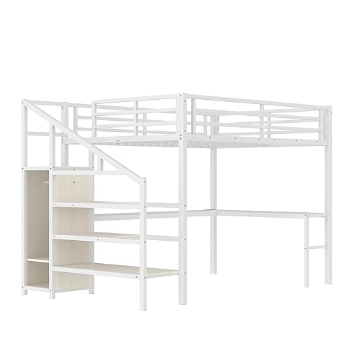Modern Style 98.4" L Queen Size White Metal Frame High