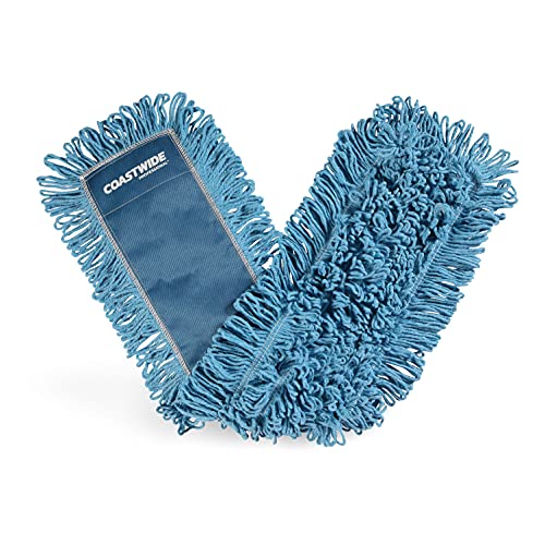 Image of Coastwide Professional Looped-End Dust Mop Head, Cotton, 36x5 In, Blue | Replacement mop head for sweeping dust on large facility floors.