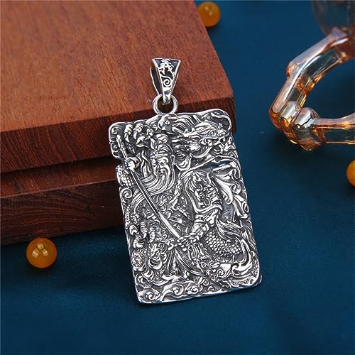 S925 Sterling Silver Martial God of Wealth Guan Gong Pendant, Vintage Fashion Versatile Sterling Silver Pendant Necklace2