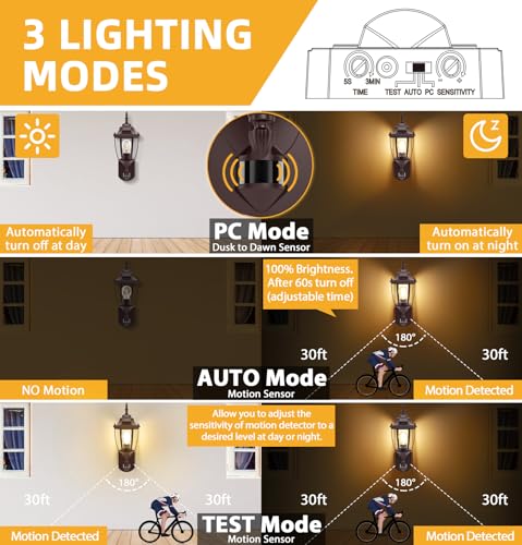 Lamomo Motion Sensor Outdoor Wall Lights Fixture, 2-Pack Porch Lamp, Bronze by Lamomo - Used condition - Image 2