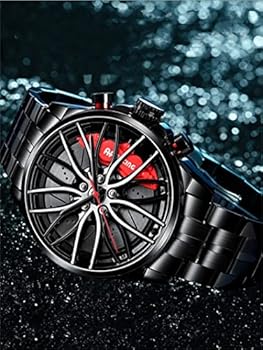 Mihawk Motorsport velgenhorloge heren - motorsport polshorloge in 3D velgdesign van roestvrij staal - Custom Designer horloge met mineraalglas met draaibare lichtgevende wijzers - kwartshorloge RS7