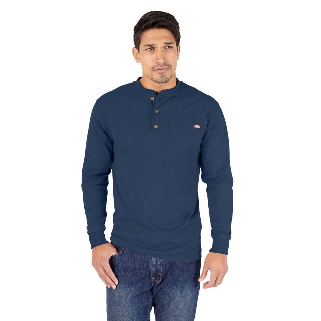 Dickies Men's Dark Navy Heather Long Sleeve Heavyweight Henley, Large