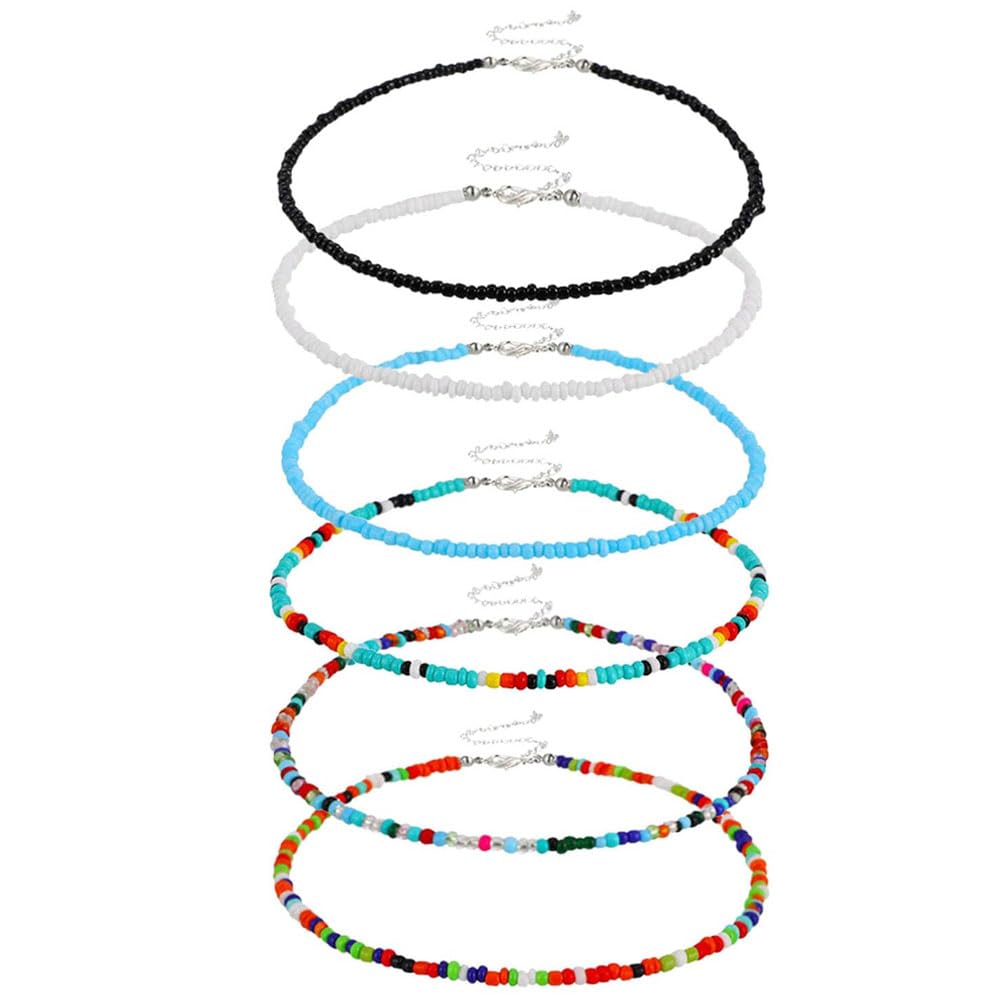 6 PCS Bohemian Necklaces,Women Colorful Bohemian Bead Necklaces Set Fashion Boho Stackable Seed Bead Bracelets Adjustable Exquisite Necklaces Choker Jewelry for Mother/Wife/Girlfriend/Sister