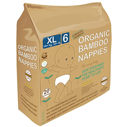 Beaming Baby Pañales de bambú orgánico (talla 6 XL) para adaptarse a más de 16 kg, 7 paquetes de 20 pañales