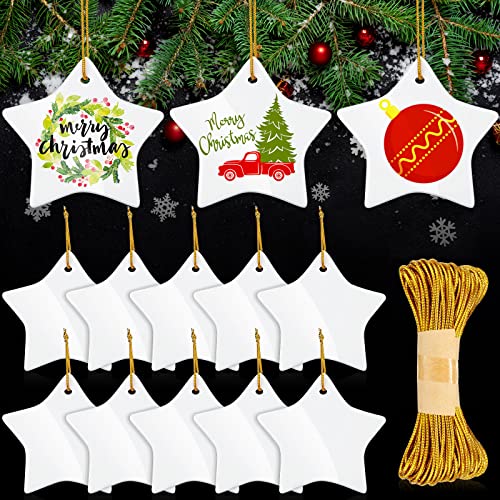 Sublimation Ceramic Ornament Blanks Pentacle Porcelain Pendants Ceramic Ornament for DIY Personalized Disc Crafts Valentine Christmas Decoration (10 Pieces)