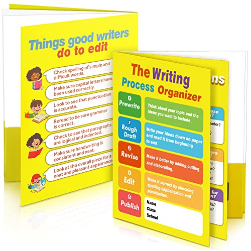 Ctosree 12 Pcs Writing Process Pocket Folders Writing Process 4 Pocket Laminated Student Folders...