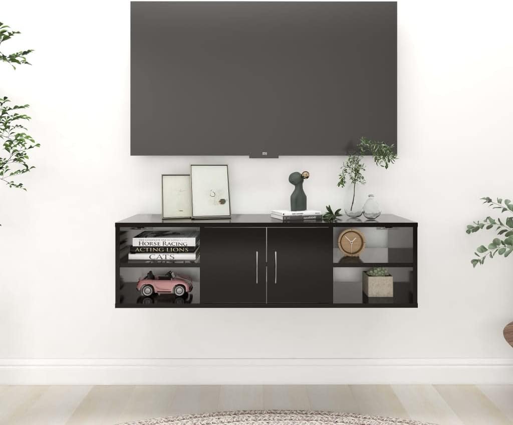 Wall Shelf Black, 40.2x11.8x11.4 Engineered Wood, 6-Tier Storage, Floating Ledge Design for Bathroom, Living Room Decor