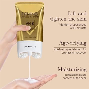 COCOBEAUTY AH-8 Neck Lift Cream With Roller - Firming & Lifting Cream for Neck and Skin Anti-Aging Treatment for Wrinkles and Sagging Smooth & Hydrate Decollete Fast-Absorbing Formula