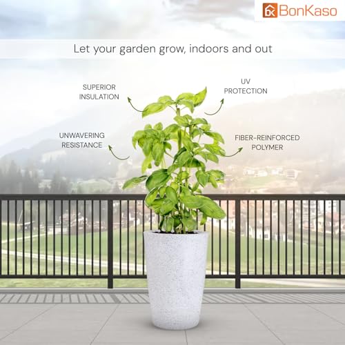 Image of BonKaso 24 inch White Pot - Tall, Durable & Lightweight Polymer Round Tower Planter for Indoor & Outdoor Use: Home, Office, Garden & Balcony (Gamla /Gamale)