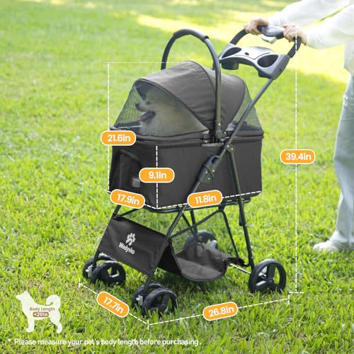 Carrinho de passeio para animais de estimação, 4 rodas para cães e gatos médios/pequenos, carrinho d