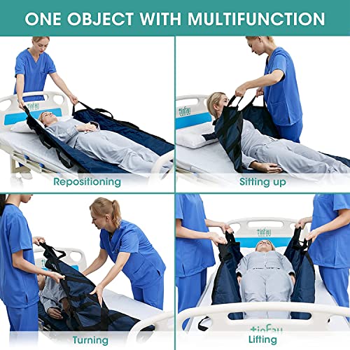 Tinfau Positioning Bed Pad With Handles, 50" X 40" Multipurpose Waterproof Transfer Draw Sheets For Hospital Bed, Patient Slide Sheet For Lifting & Sliding, Reusable & Washable Lift Sheet, Dark Blue #TOP1