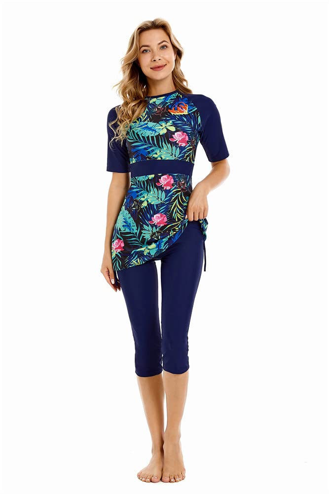 obaSeteck Rash Guard Surfing Suit Short Sleeve Swimsuit Modest Swimwear for Women Burkini Modesty Swimming Costume Beachwear (5XL, Z3)