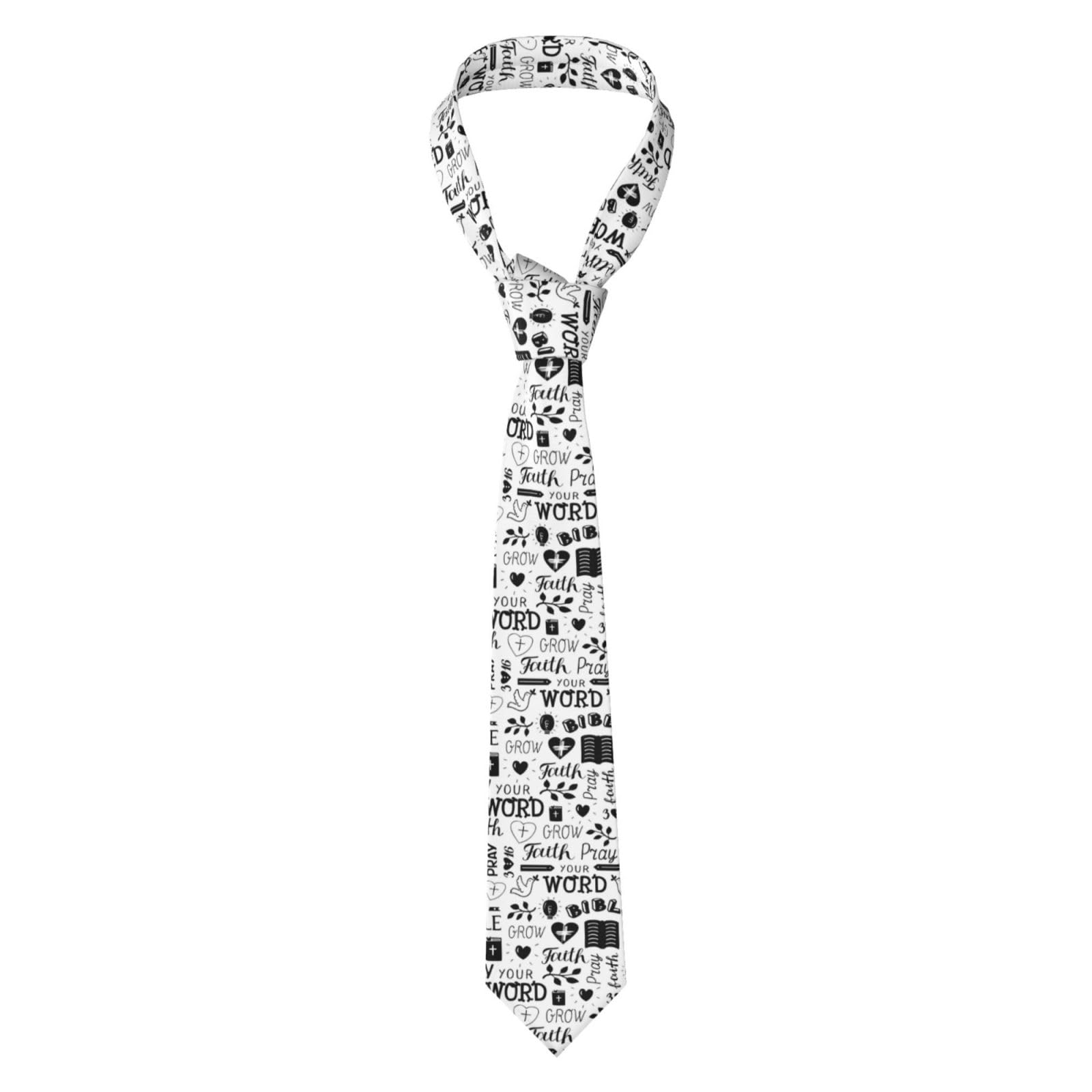 Hceaatb Men'S Ties Christian Pattern Bow Necktie Unisex Satin Printed Thin Ties For Business, Weddings, Proms, Parties, Graduation