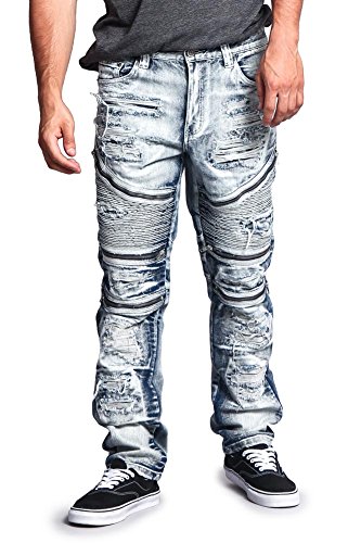 G-Style USA Men's Biker Distressed Slim Jeans Acid Wash Knee