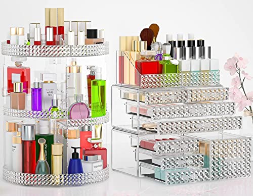 Awenia Makeup Organizer, 2 Kinds of Type, 360 Rotating and Makeup Drawer Brush Organizer,Acrylic Cosmetics Storage Organizer Cases Beauty Organizers For Brushes,Perfume or Jewelry Display,Best Gift