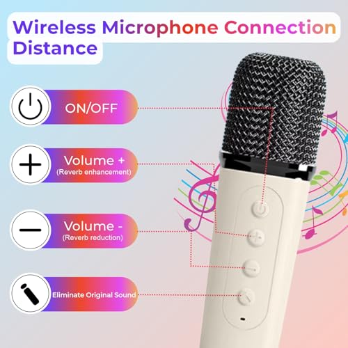 Image of Humble Kroko Series Mini Bluetooth Wireless Karaoke Speaker with 2 Mics, 8Hrs Playtime, RGB Lights (BT 5.3 /TF Card), Voice Effects, Multi-Play Modes,Type-C Charging for Kids & Home Parties - Cream