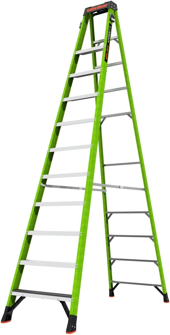 Little Giant A-Force375 12-ft Fiberglass A-Frame Ladder, Type IAA 375 lb, Ground Cue, No Top Rung, Slip-Resistant Feet, Non-Conductive, Tool Holsters, for Jobsite or Home Use