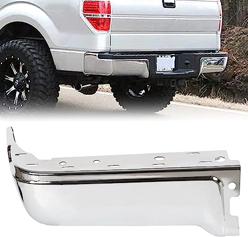 ECOTRIC Rear Step Bumper End Cap Cover Compatible with 2009-2014 Ford F150 Styleside Driver Side W/O Sensor Hole Chrome